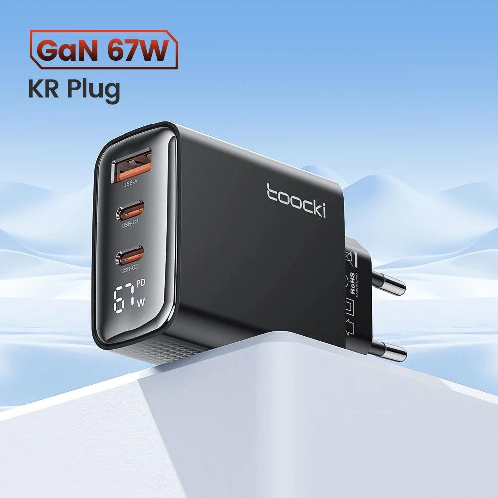 Toocki 67W GaN Charger Digital Display Quick Charge 4.0 3.0 Fast Type C USB Charger for Laptop iPhone Samsung Xiaomi Realme POCO