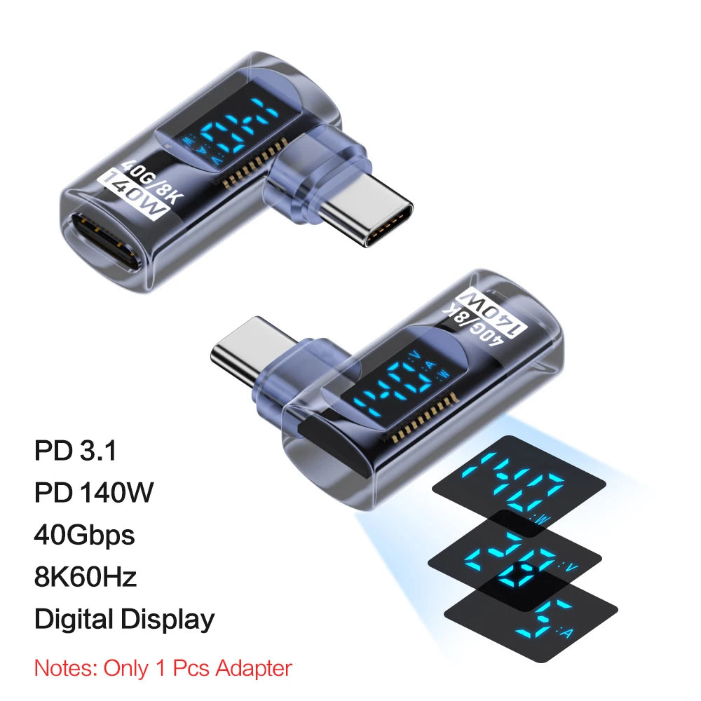 90 Degree USB C Adapter Right Angle U Shape Type C Adapter 40Gbps Data Transfer PD 140W USB4.0 8K 60Hz Video for Thunderbolt 3/4