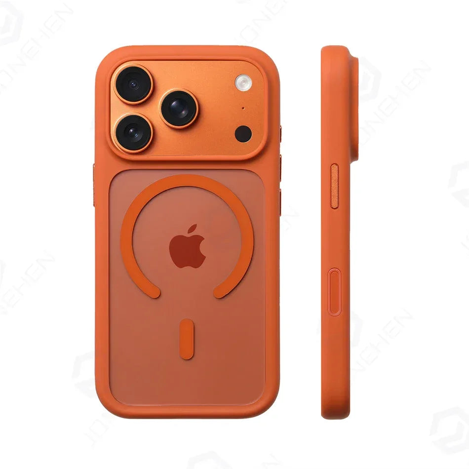 For Magsafe Transparent Camera Control Button Case For iPhone Air 16 17 Pro Max 17pro Orange Magnetic Armor Shockproof Cover