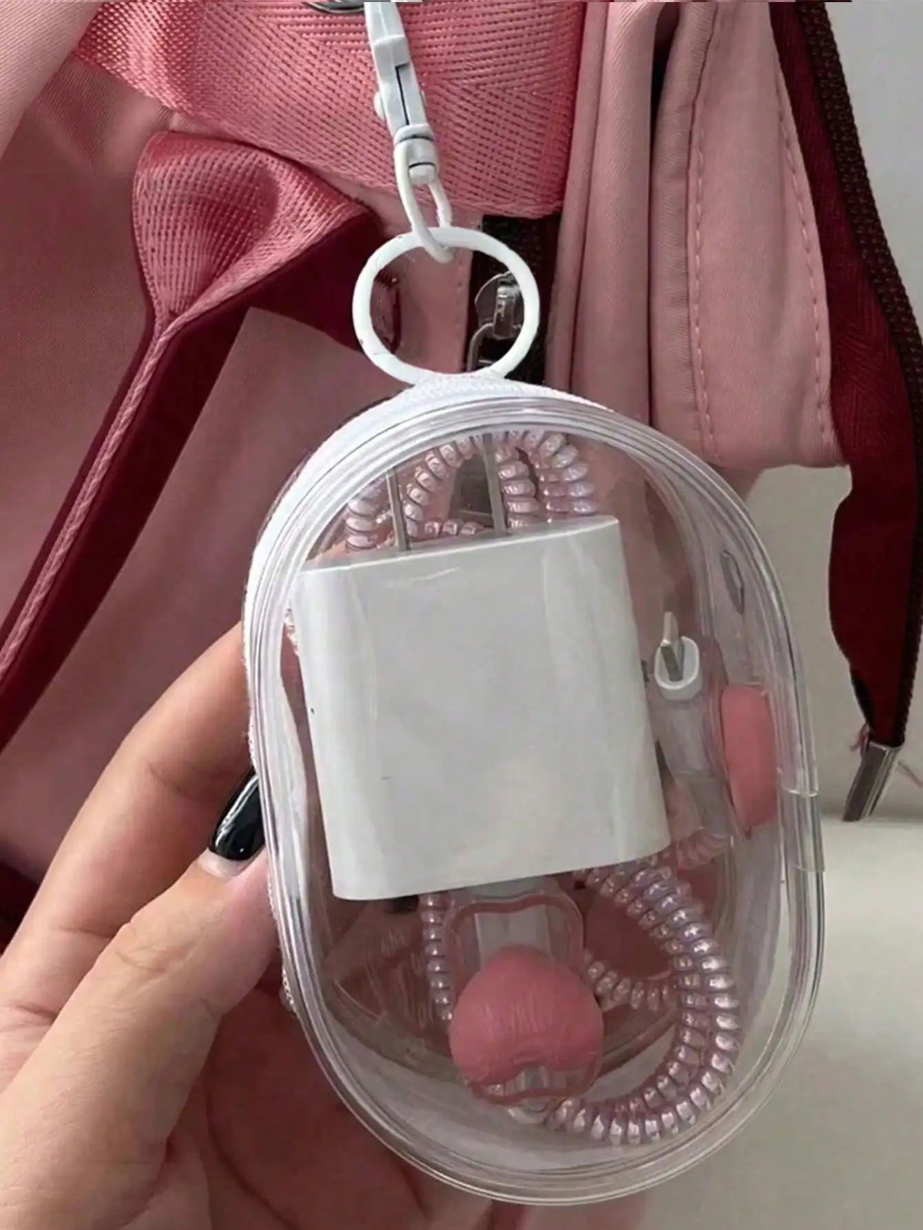 Portable Mini Transparent Zipper Storage Bag, Compact Multi-Functional Pouch, Earphone And Charger Organizer With Keychain, Transparent Travel Accessory, Can Be Used As Travel Organizer, Cosmetic Bag, Makeup Bag, Travel Toile