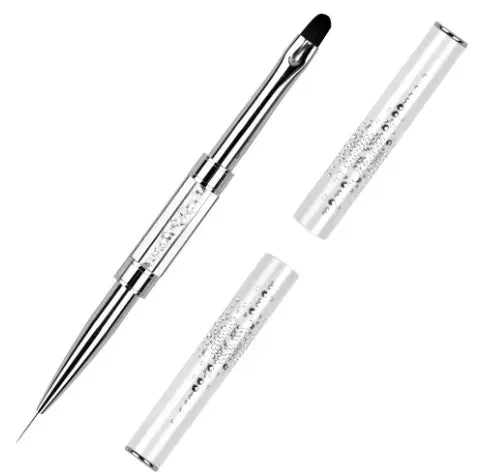 Pro Dual-Ended Builder Gel Nail Art Brush Rhinestone Handle for Painting French Tip Nail Brush Polish Gel Liner Manicure Tools