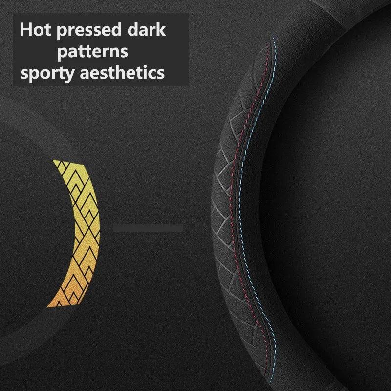 Car steering wheel cover embossed anti slip plush suede, sweat absorbing ultra-thin all season universal handle cover