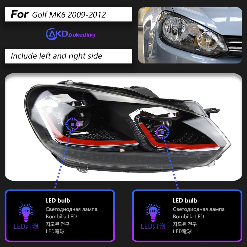 AKD Car Styling LED Head Lamp for Volkswagen Golf 6 Headlights 2009-2012 GOLF VI MK6 LED Headlight DRL Signal Lamp Automotive Accessories