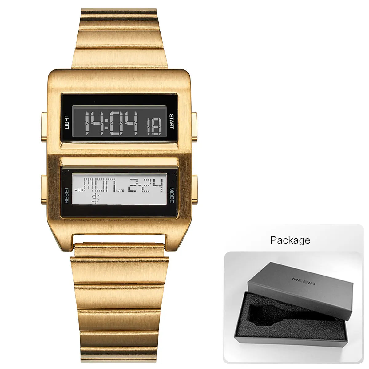 MEGIR Retro Cyberpunk Driver Electronic Watch for Men Sports Wristwatch with Electronic Movement Stainless Steel Strap 0324