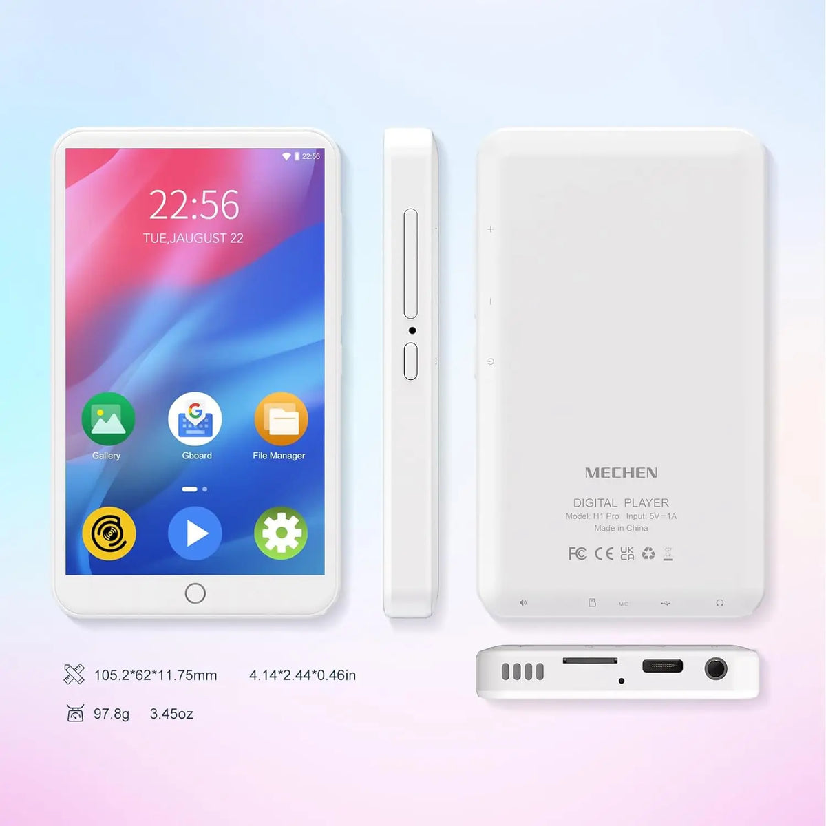 MECHEN 16GB Android 9.0 MP3 Player with Bluetooth and WiFi, with Spotify,Audible,Pandora, Up to 512 GB (White)