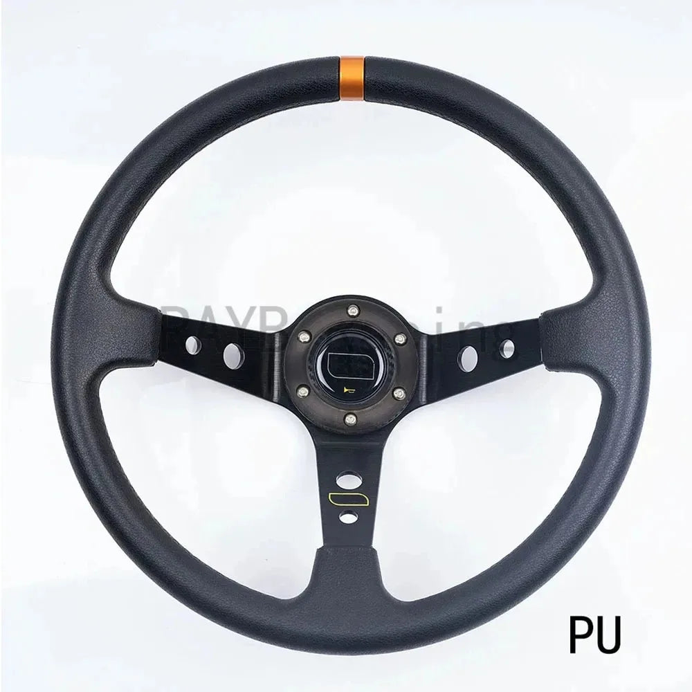 Universal Car Accessories 14 inch 350mm Suede/PVC Car Racing Steering wheels Deep Corn Drifting Sport Steering Wheel With Logo