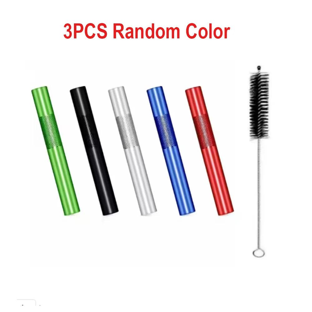 Metal Smoking Tube 5pcs Aluminum Alloy Straws with Cleaning Brush