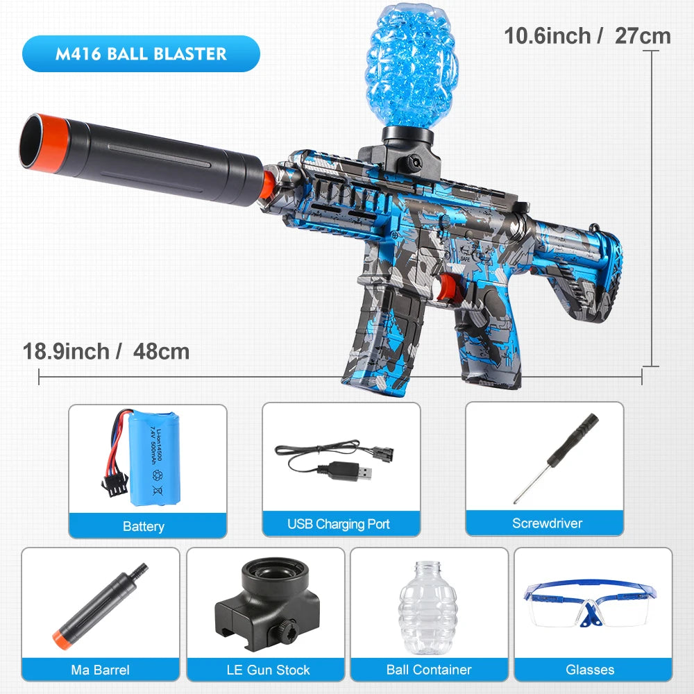 M416 Electric Ball Blaster Toy Gun - High-Speed, Metallic Finish, Rechargeable - Outdoor Game Party Gift(Bullets Excluded)