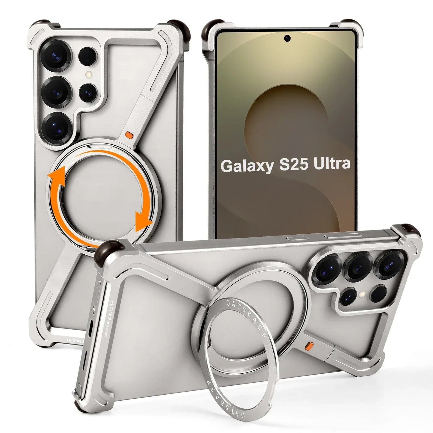 Eary Phone Case for Samsung Galaxy S25 S24 Ultra for Magsafe Magnetic Ring Stand 360°Rotating Frameless Metal Shockproof Cover