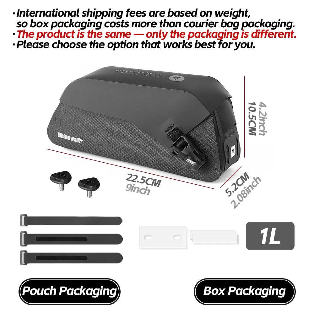 Rhinowalk Bicycle Top Tube Bag Waterproof Bike Front Frame Storage Bag Screw & Strap Fixed Cycling Travel For MTB Road Gravel