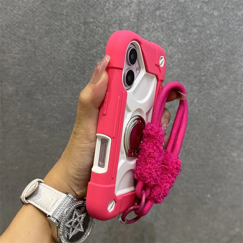 Luxury 3-in-1 Ring Stand Heavy Duty Protective Case For iPhone 17 16 15 14 13 Pro Max Shockproof and Drop-Resistant with Lanyard