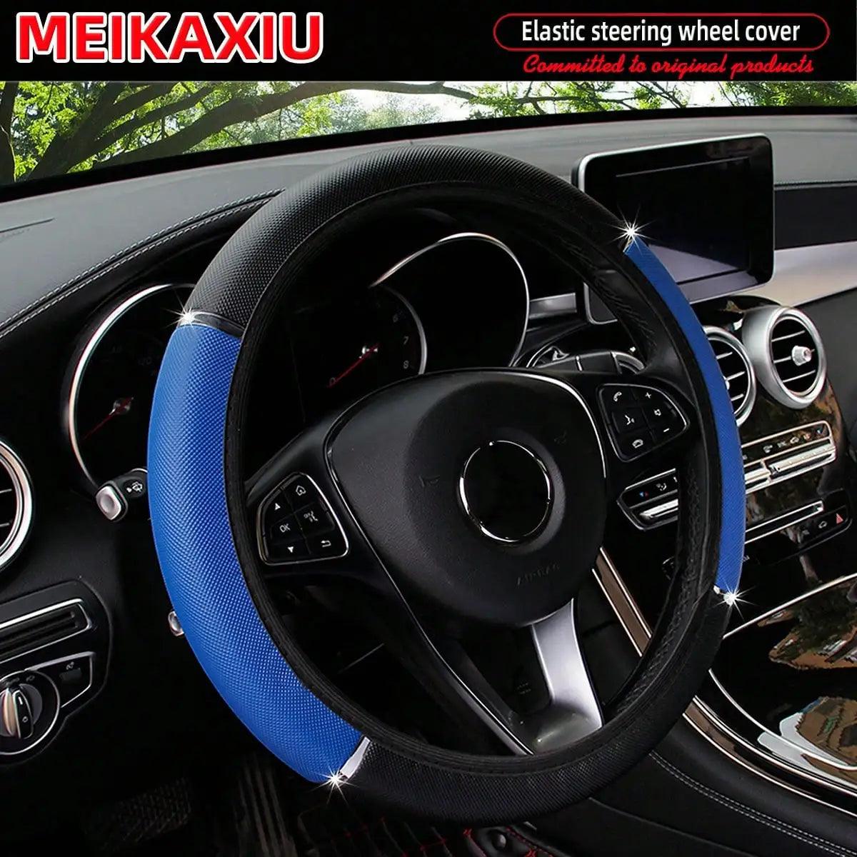 PU leather shiny metal stretchable car rimless steering wheel cover suitable for 14.5 - 15 inch car decoration items
