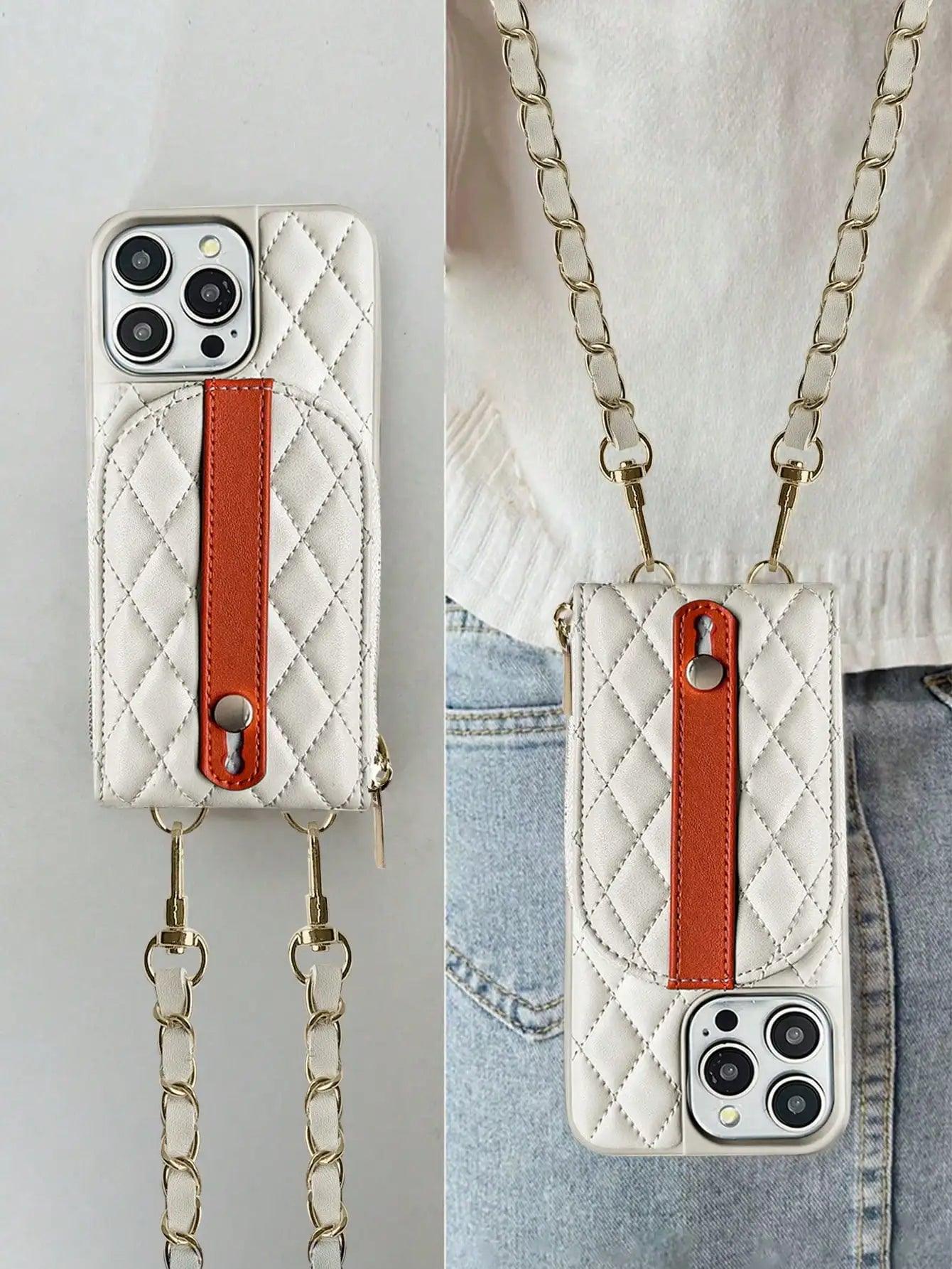 Luxury Lamb Print Half Round Patchwork Money Clip Wallet Fashion Phone Case with Seam Leather for iPhone 17/16/15/14/13/12/11