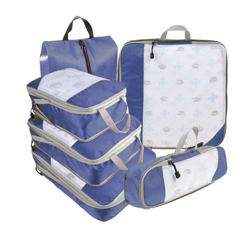 6PCS Travel Compressed Packing Cubes Storage Organizer Set With Shoe Bag Mesh Visual Luggage Portable Lightweight Suitcase Bag