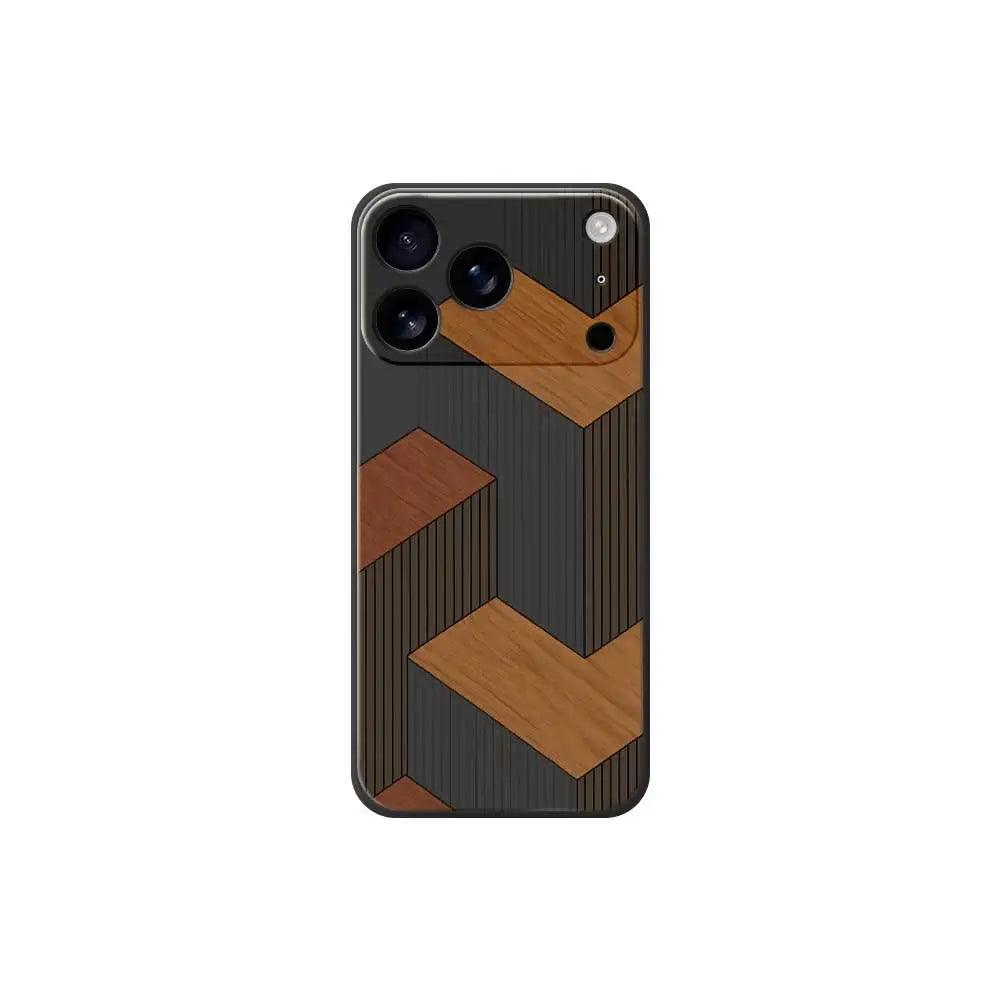 Geometric Wooden Phone Cases For iPhone 17 Pro Max 17 Air 16 15 14 13 12 11 Pro Max XS Max 7 8 Plus 16e 16 Plus TPU Cover Coque