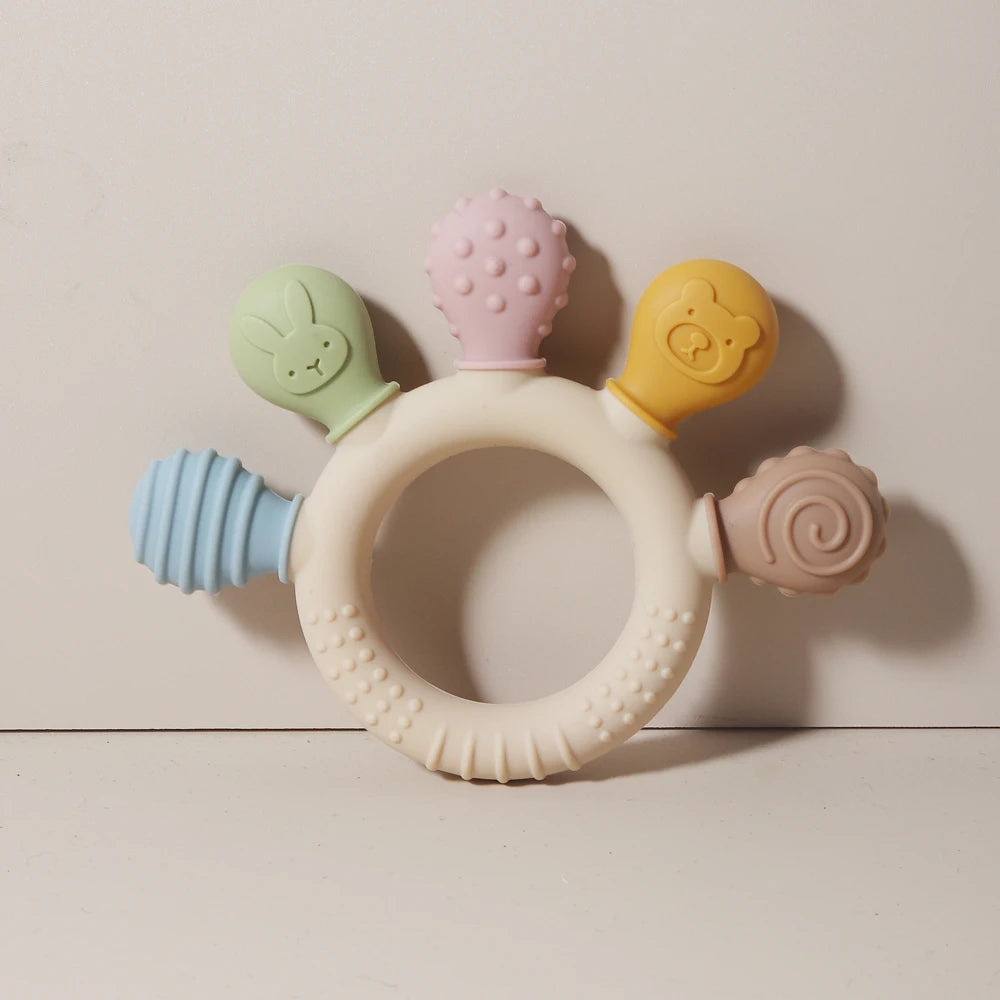 Multicolor Silicone Baby Teether Ring - Urbizia