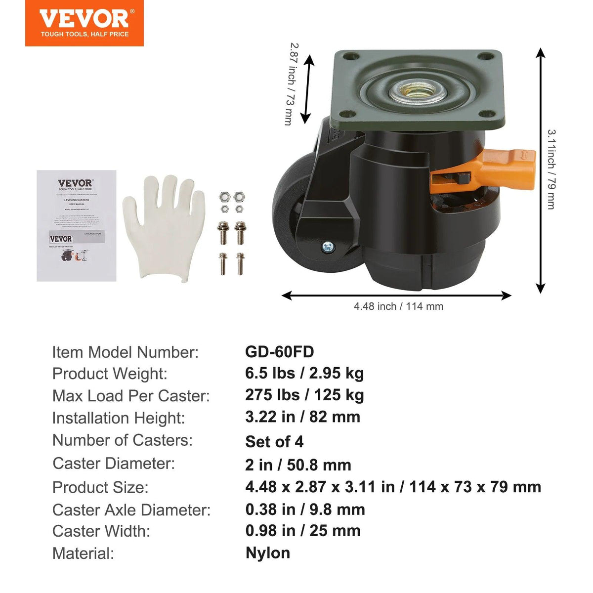 SucceBuy 4 Pcs Leveling Casters Heavy Duty Swivel Caster Wheels with Handle Design Height Adjustable Feet for Workbench Machine