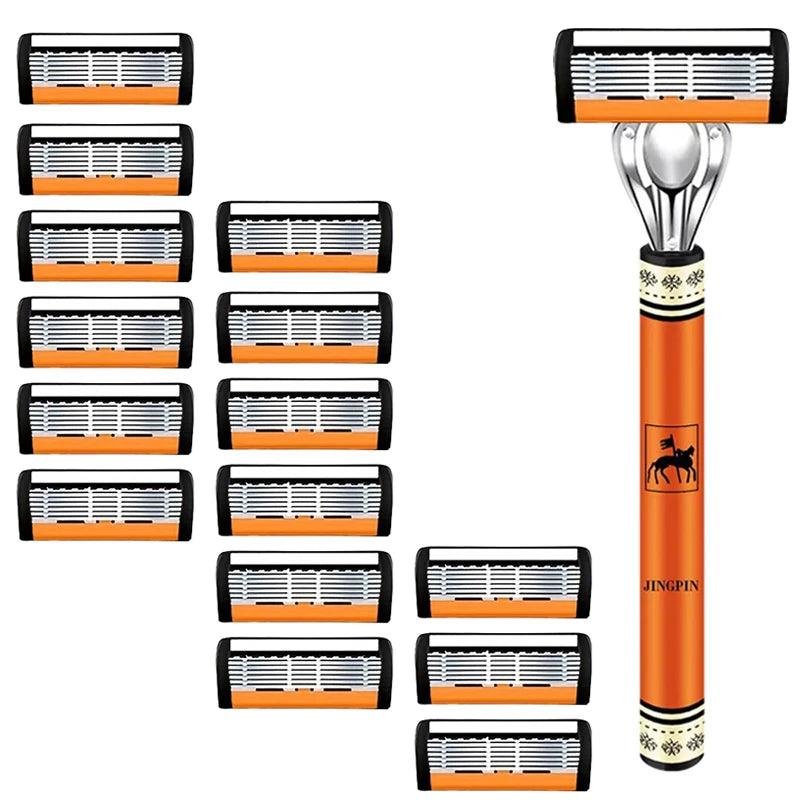 6-Layers Safety Razor Set High Quality Men Razor Sharp Stainless Steel Shaving Changeable Shaver Head Blade 