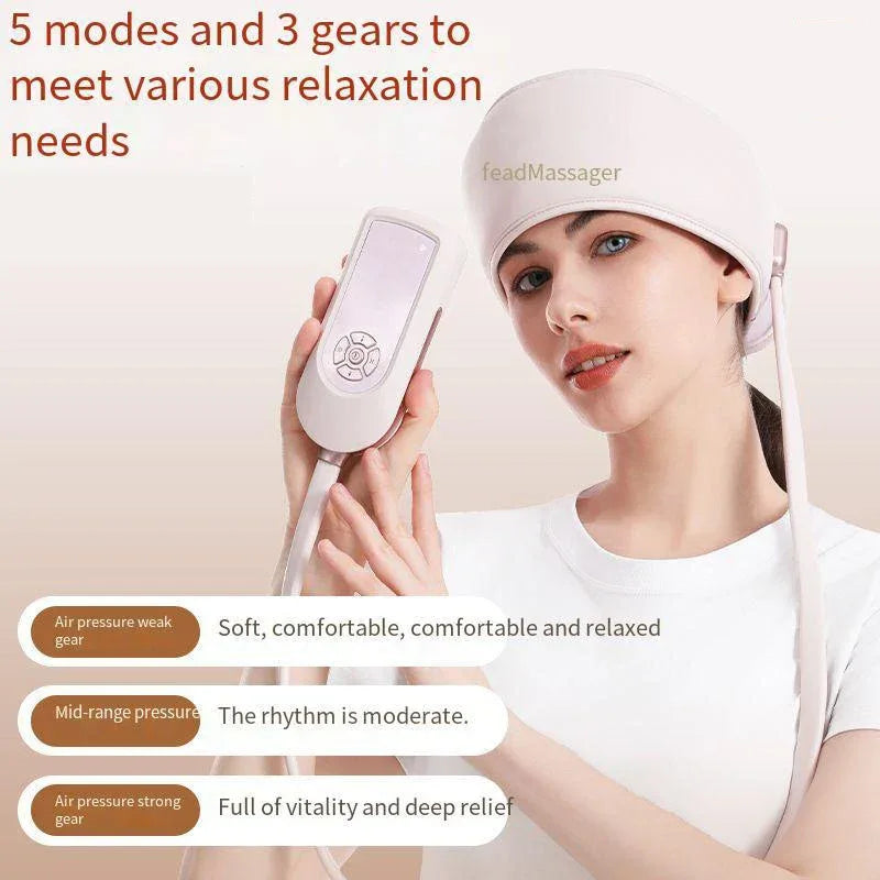 USB 6-zone airbag head massager with 3 levels of force and 5 modes of comfort massager