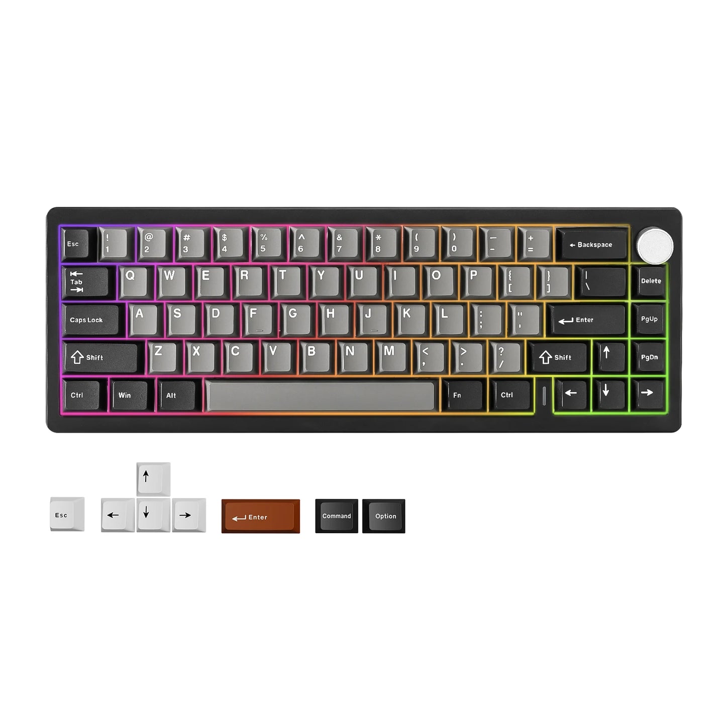 YUNZII AL68 Silver Wireless Custom Mechanical Keyboard, QMK/VIA Aluminum Keyboard, Hot Swap Gasket Gaming Keyboard with Knob