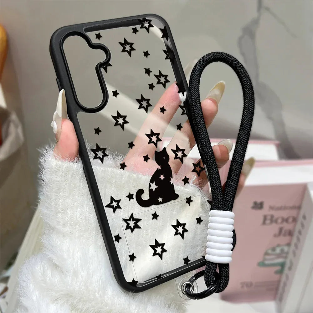 Cute Cat Phone Case For Samsung Galaxy A17 A07 A56 5g A16 A55 A54 A36 A26 A35 S26 S25 Ultra S24 FE S23 Lanyard Matte Clear Cover