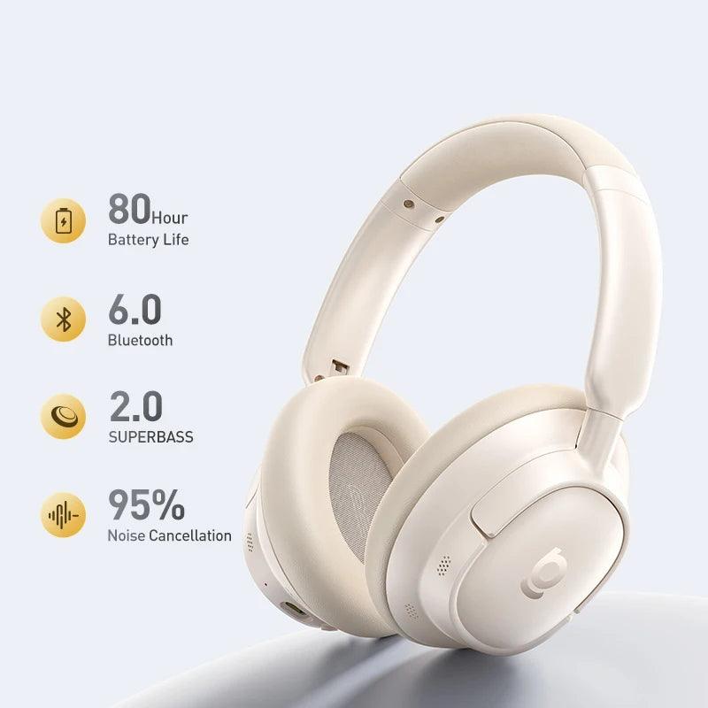 Baseus Bass BH1 NC Lite ANC Wireless Headphones 95% Noise Cancelling Headsets Headphone Bluetooth 6.0 80H Over Ear Earphones
