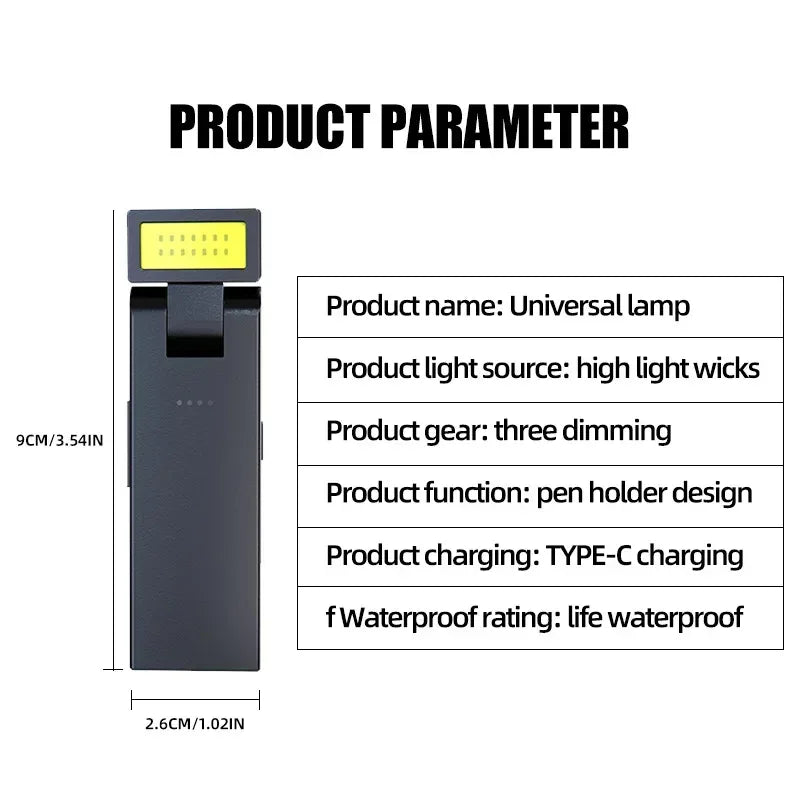 Magnetic Work Light Rechargeable COB Flashlight Suitable for Night Work Emergency Lamp Night Light Small Car Lamp - Urbizia