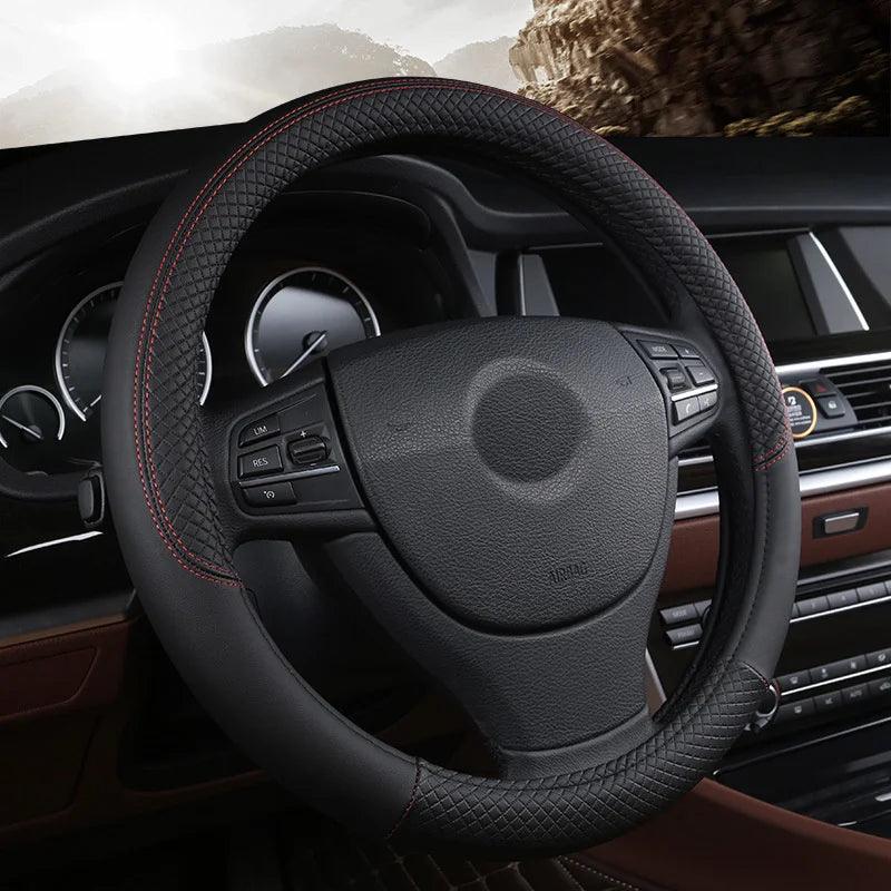 Leather Car Steering-wheel Cover 37CM-38CM Car-styling Interior Accessories Sport Auto Steering Wheel Covers Anti-Slip Universal