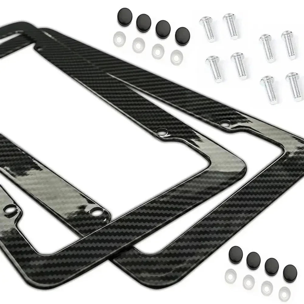 NEW Universal 30*15CM 1/2pcs License Plate Frame Carbon pattern Plastic License Plate Frame Bracket with Standard Screw Kits - Urbizia
