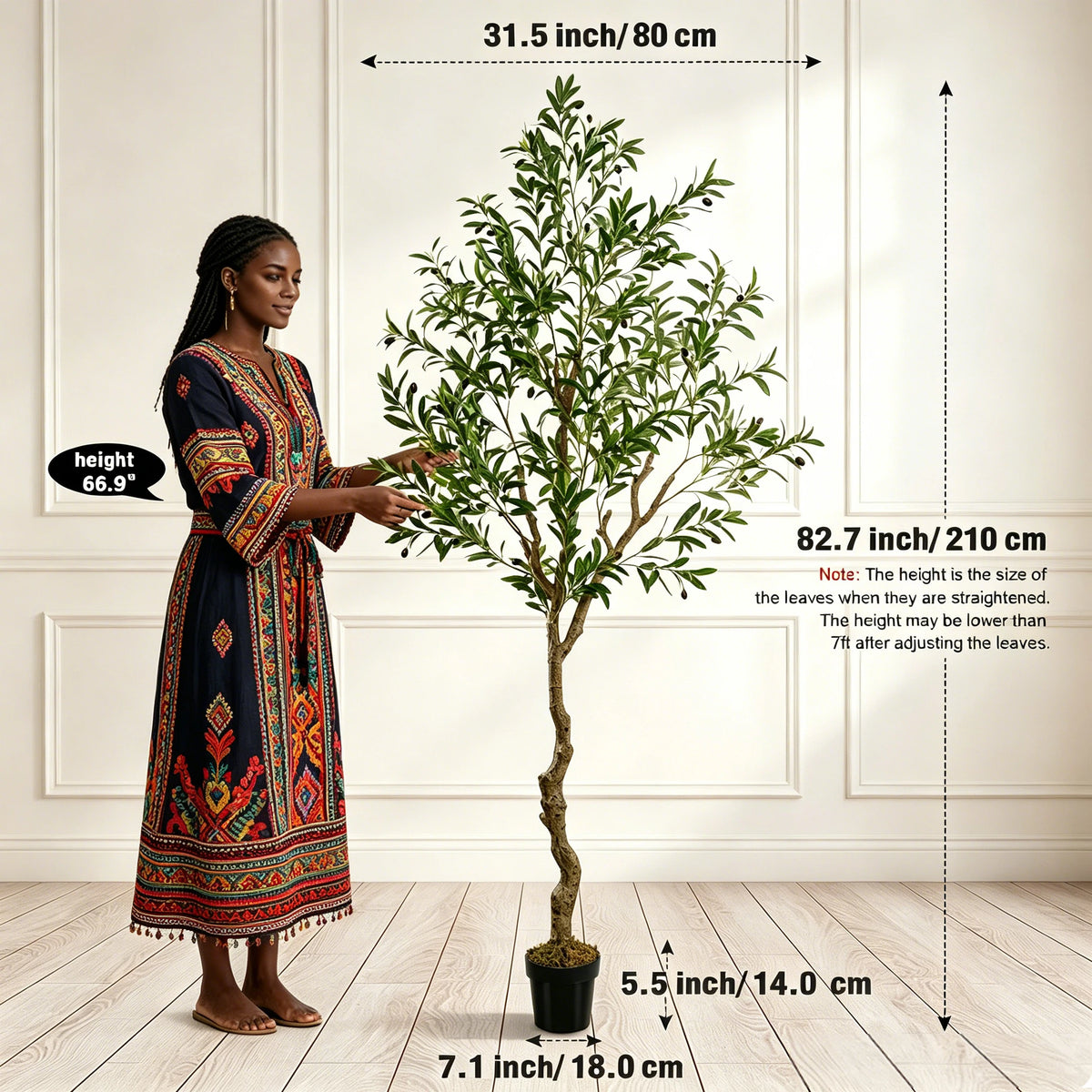 5/6/7/8 Olive Trees Artificial Indoor Faux Olive Tree with Black Pot Silk Fake Plant with Natural Wood Trunk and Lifelike Fruits for Home Office Decor
