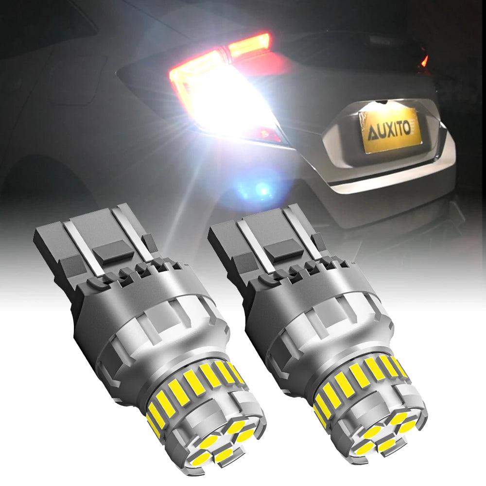 AUXITO 2Pcs T20 7443 LED Tail Bulbs Red W21/5W 7440 W21W LED DRL Brake Light Reverse Backup Lamps 6500K White Super Bright 12V