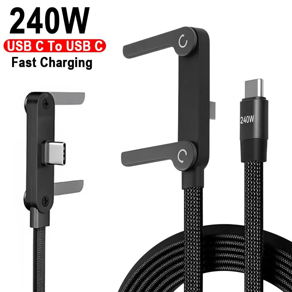 240W Fast Charging Foldable Phone Holder Data Cable For iPhone 15 12 13 14 16 17 Pro Max Plus USB C Type-C Quick Charging Cable