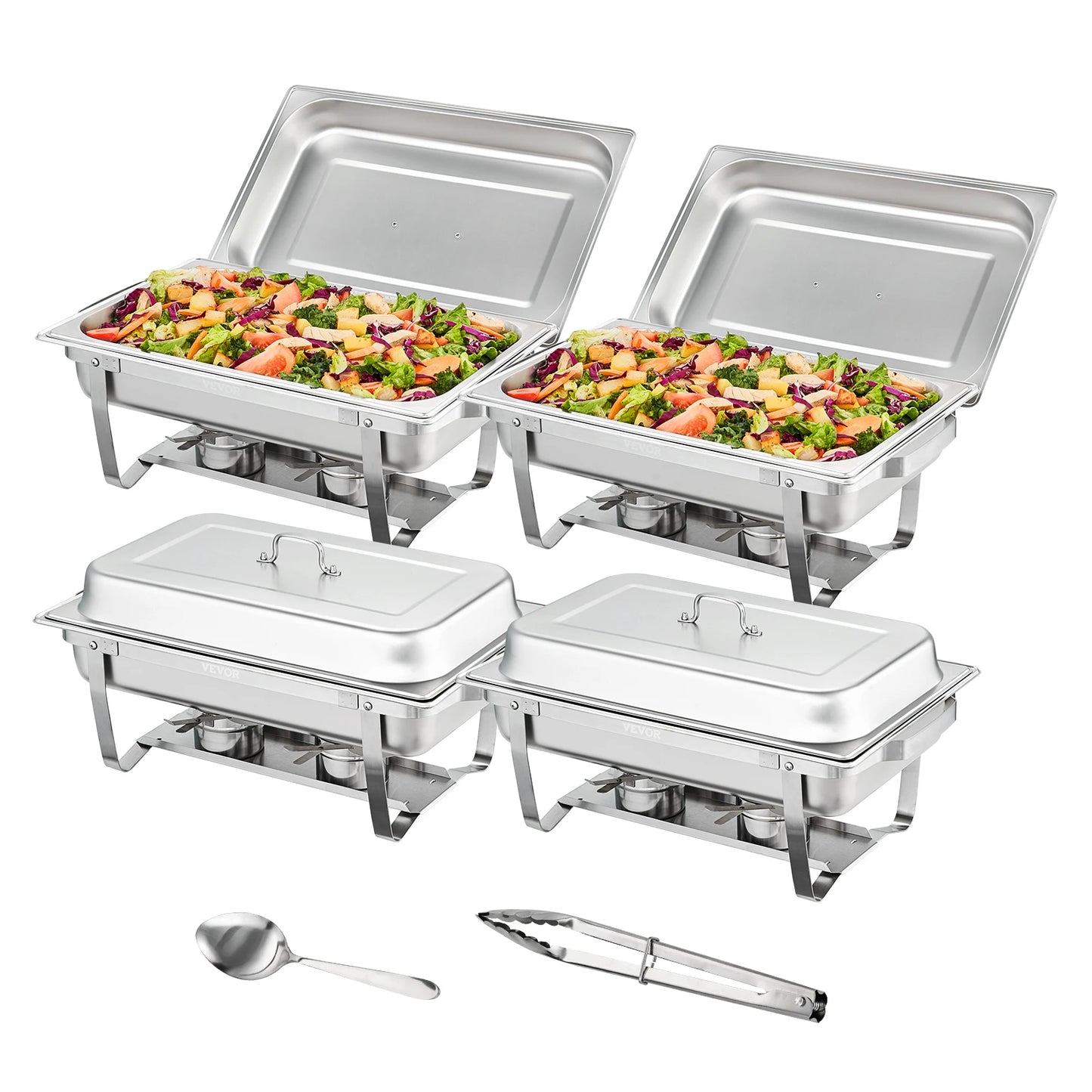SucceBuy 8QT Rectangle Chafing Dish 2/4/6 Packs w/ Full Size Pans Buffet Catering Warmer Server Folding Stand Fuel Holder Tray