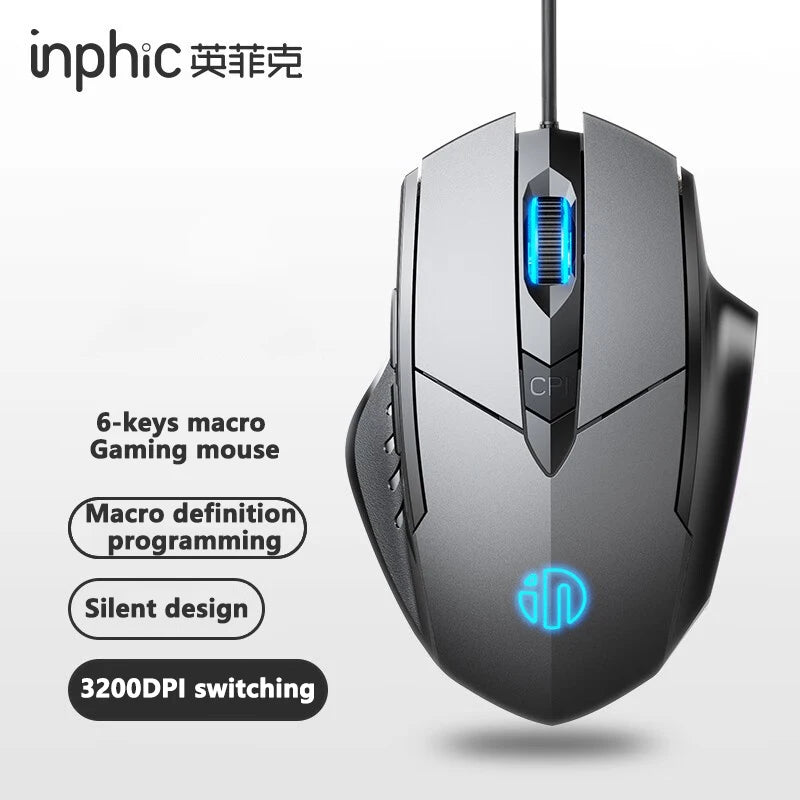 Inphic W1 Wired Mouse Esports Gaming Mouse Silent Office Mouse Three keys and six keys are optional