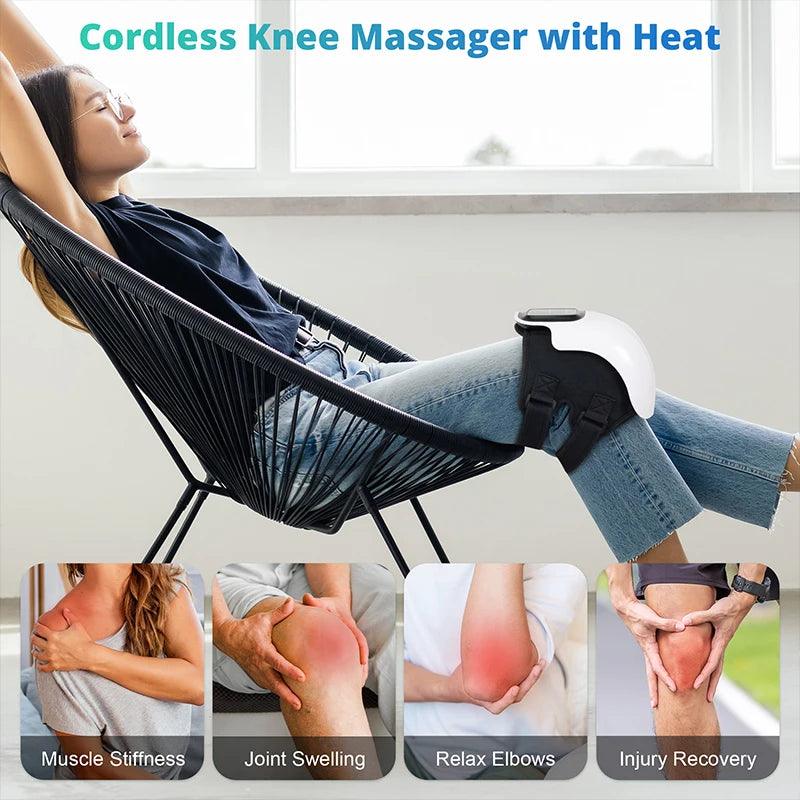 Medcursor Electric Heating Massage Knee Pad Wireless Heated Knee Massager Temperature Hot Compress Vibration Massage (Grey)