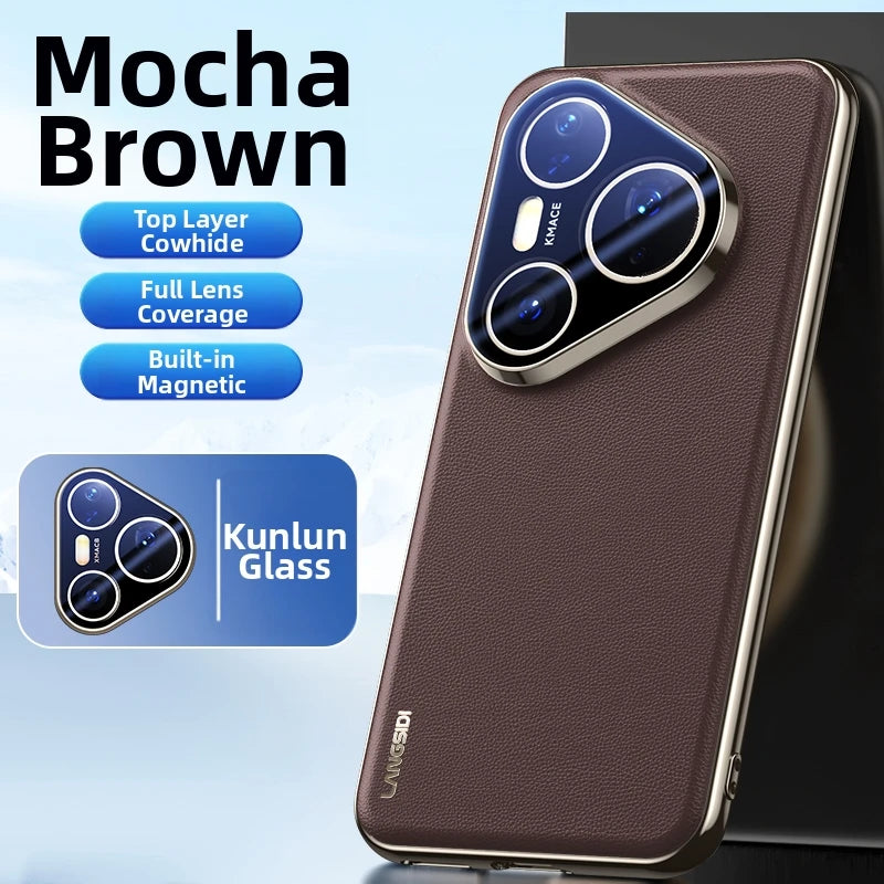 for Magsafe Case for Huawei Pura 80 Pro Pro+ 70 Ultra Luxury Leather Plating Full Glass Lens Protection Magnetic Back Cover