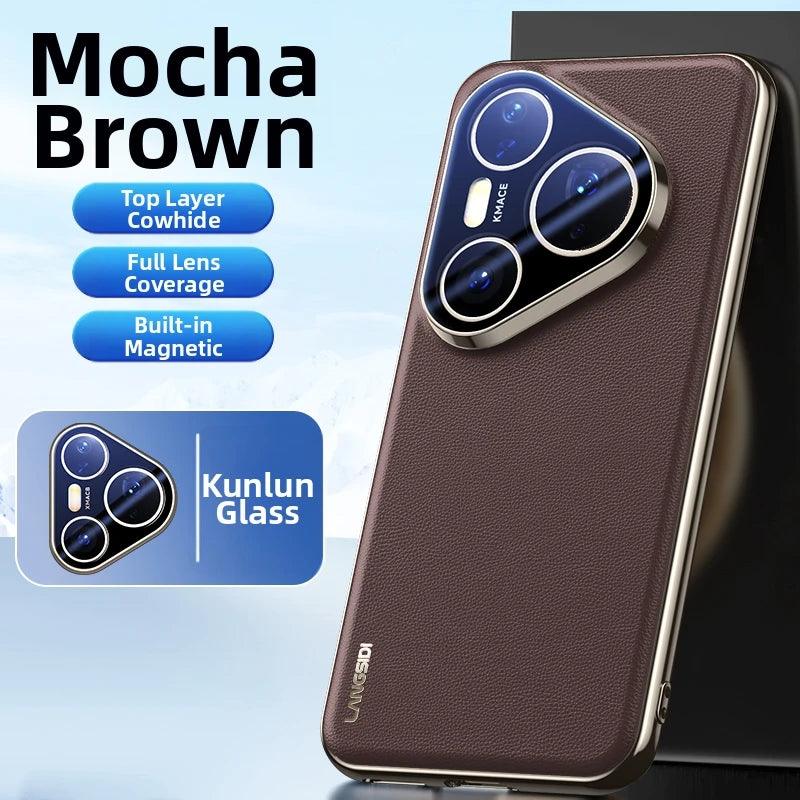 for Magsafe Case for Huawei Pura 80 Pro Pro+ 70 Ultra Luxury Leather Plating Full Glass Lens Protection Magnetic Back Cover