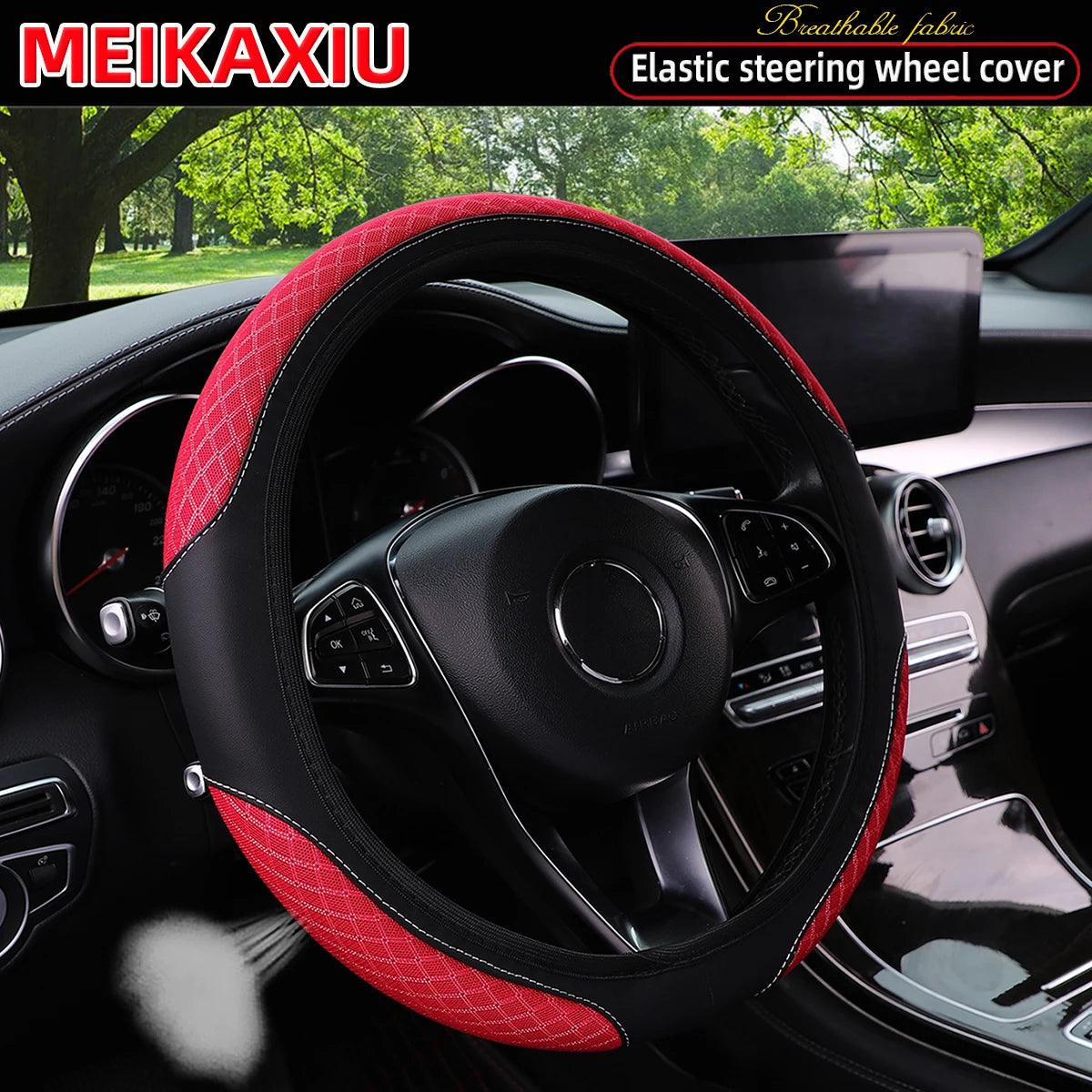 3D Double-Layer Mesh Breathable PU Leather Steering Wheel Cover Universal Fit Rimless for Cars 14.5-15 Inch FOR WONMEN