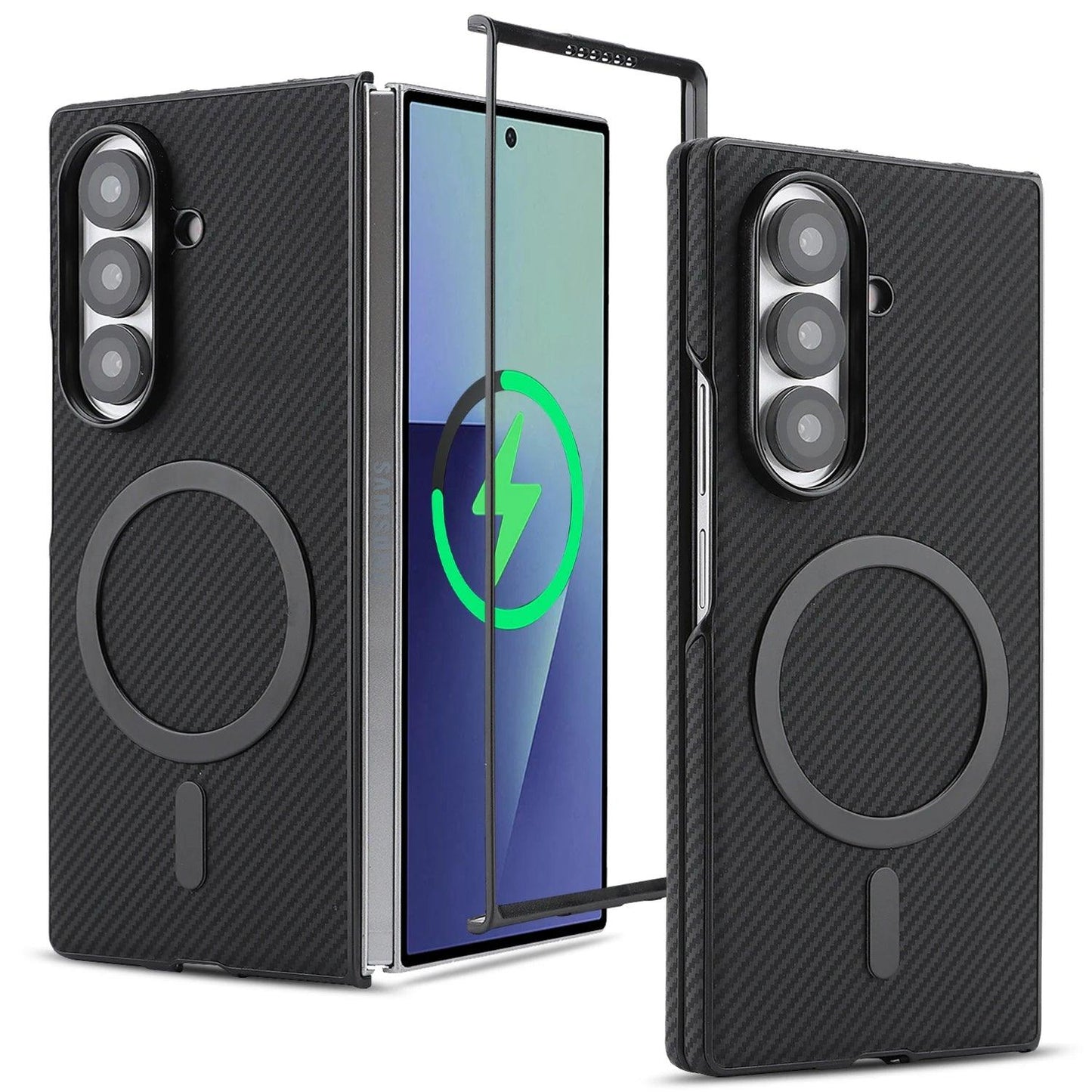 Luxury Ultra Thin Carbon Fiber Leather Phone Case For Samsung Galaxy Z Fold 7 6 5 4 3 Retro Business Magnetic Magsafe Cover
