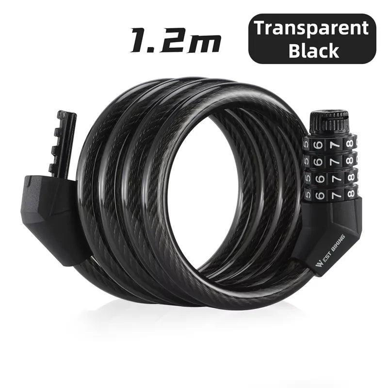 WEST BIKING Bicycle Lock 4 Digit Code 120cm Portable Anti-theft Steel Cable Lock Electric Scooter Security Cycling Accessories