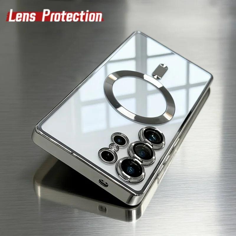 Luxury for Magsafe Magnetic wireless charge Case for Samsung Galaxy S26 S25 S24 S23 S22 Ultra S21 FE Plating Clear Soft Cover