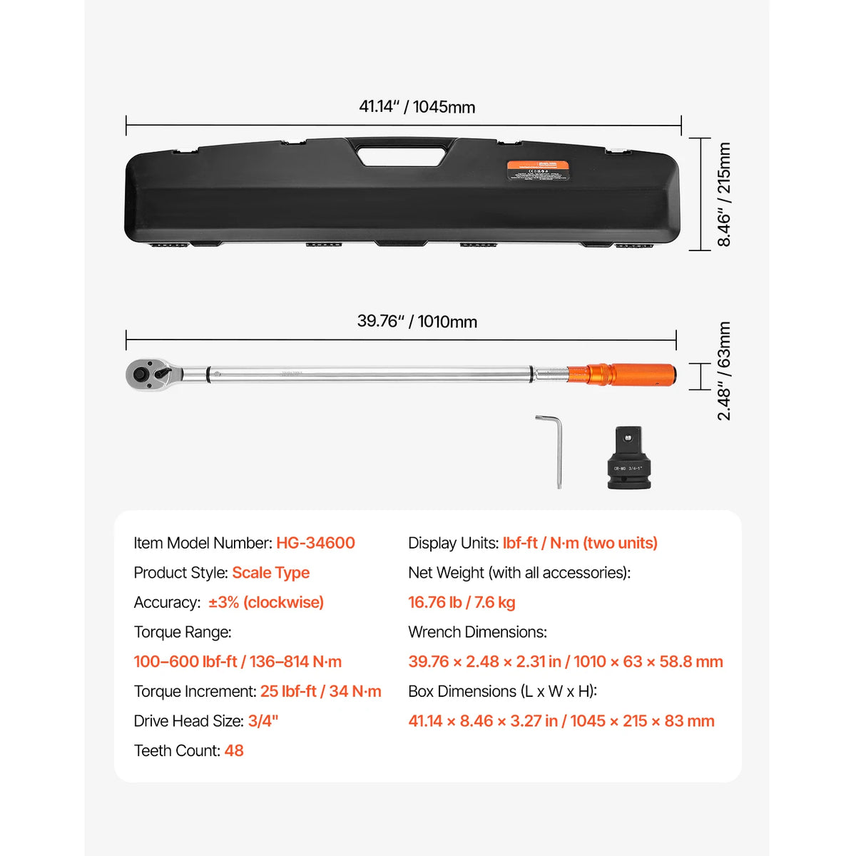 SucceBuy Torque Wrench Set Drive Click Torque Wrench Dual-Direction Adjustable Mechanical Dual Range Scales Torque Wrench Kit