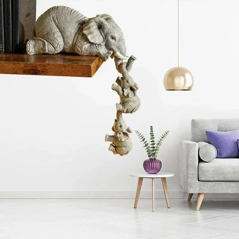 3pcs/set Cute Elephant Figurines Elephant Holding Baby Elephant Hanging Off The Edge of A Shelf or Table Resin Crafts - Urbizia