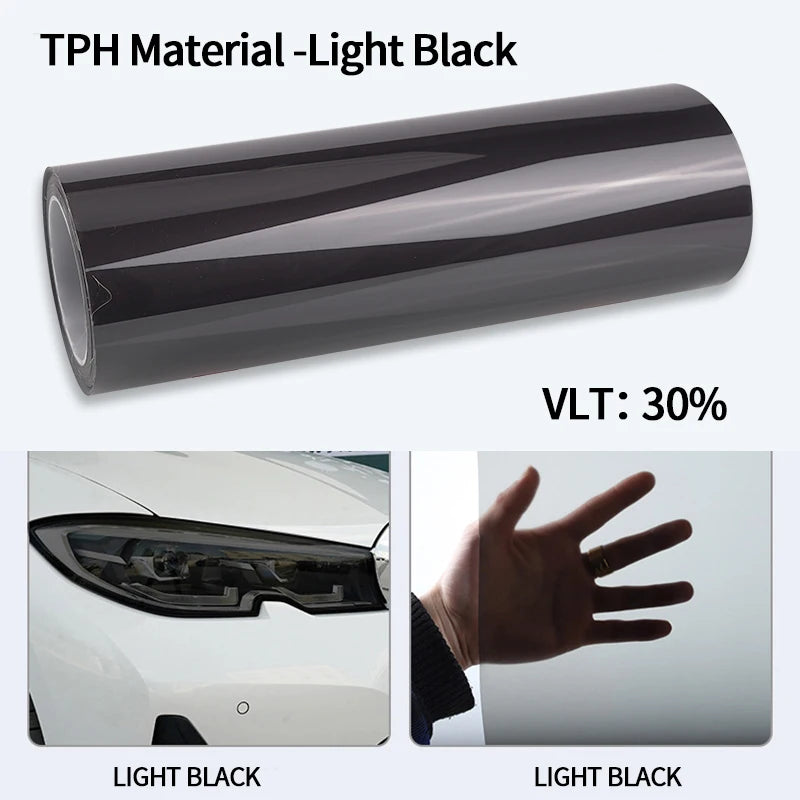 Car Headlight & Taillight Smoke Wrap Film – Black TPH PU PPF Protective Sheet