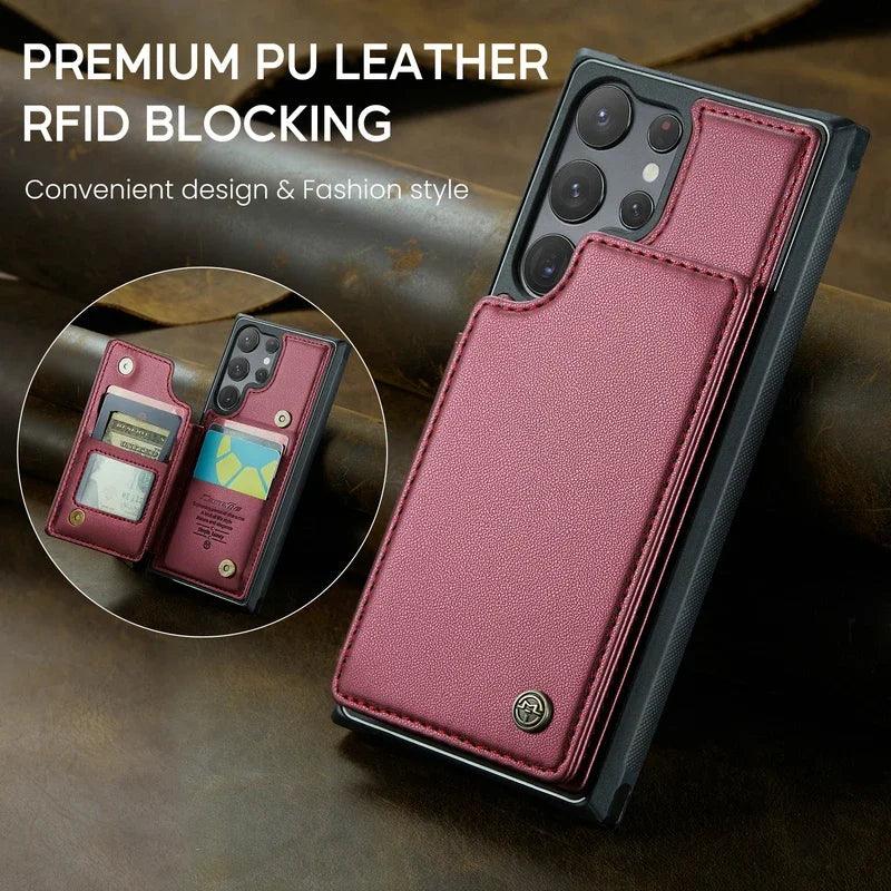 Luxury Flip Card Slot Wallet Leather Stand Case For Samsung Galaxy S25 S24 Ultra S23 FE S22 Plus S21 S20 A55 Protection Cover
