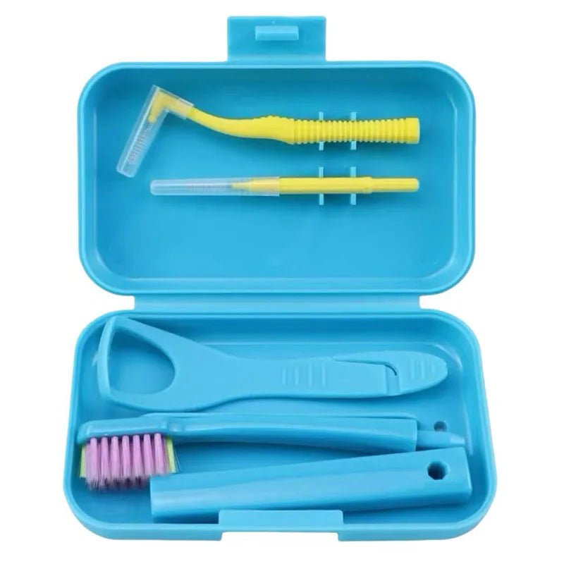 Dental Cleaning Care Kits Orthodontic Oral Care Brush Tongue Scraper Interdental Brush Travel Set Portable Clean Hygiene Case