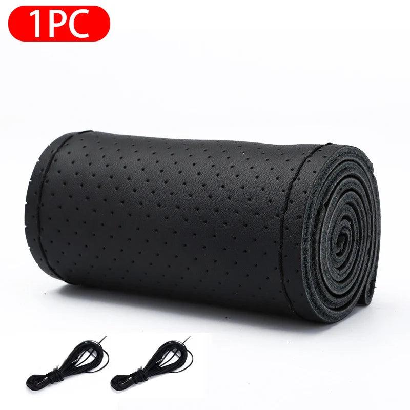SEAMETAL 100% Genuine Leather Steering Wheel Cover Breathable Wear-Resistant Braid Car Steer Wheel Cover Universal for 37-39cm