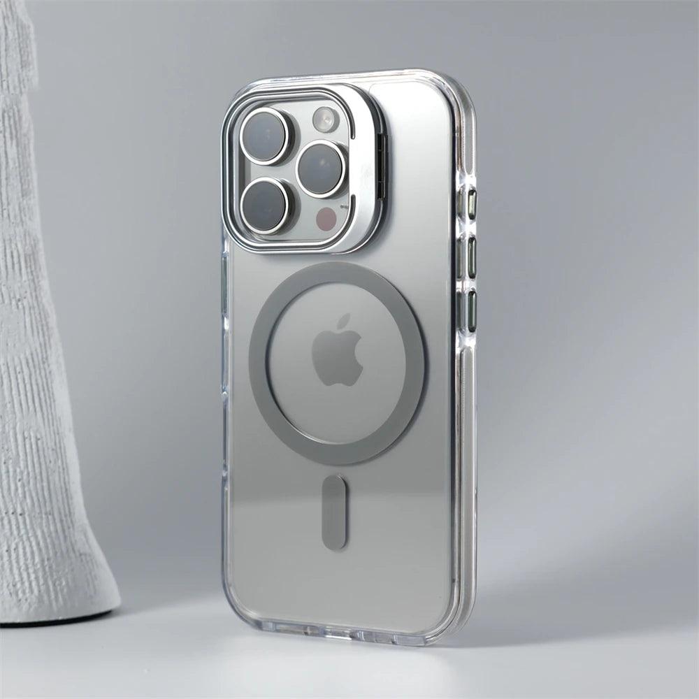 Luxury Lens Holder Shockproof Magnetic Case For iPhone 16 15 14 Plus 13 12 17 Pro Max 17Air 16e Magsafe Fashion Clear Cover
