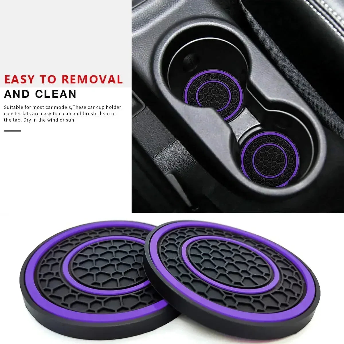 New 2-piece Anti Slip Mat, Car Coaster, Durable Car Cup Holder, Coaster, Universal, Dust-proof Protection for Car Interior - Urbizia