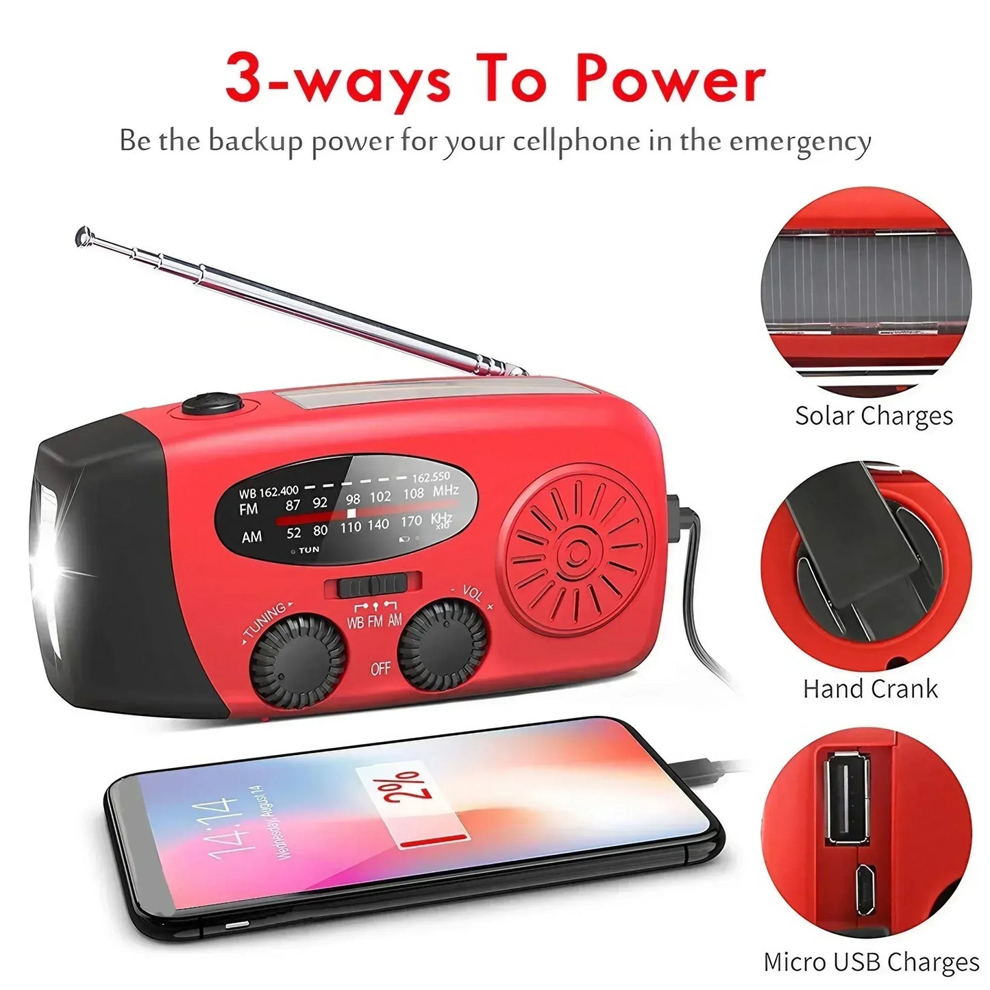 STONEGO Multifunctional FM Radio Outdoor Emergency Hand-crank Generator Solar Mobile Phone Charging Lighting Table Lamp - Urbizia